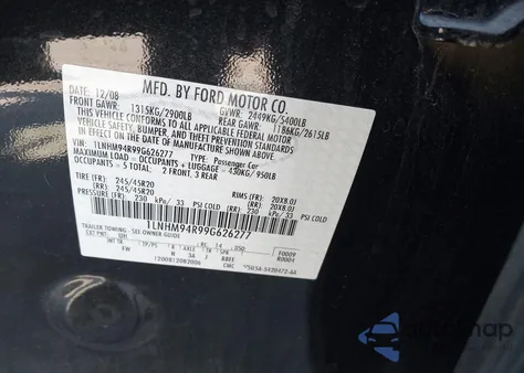 2009 Lincoln Mks из США, поврежденный, VIN 1LNHM94R99G626277